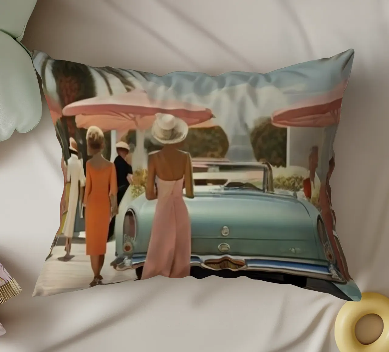 Auto d'epoca con signora cuscino da Longoria Studio