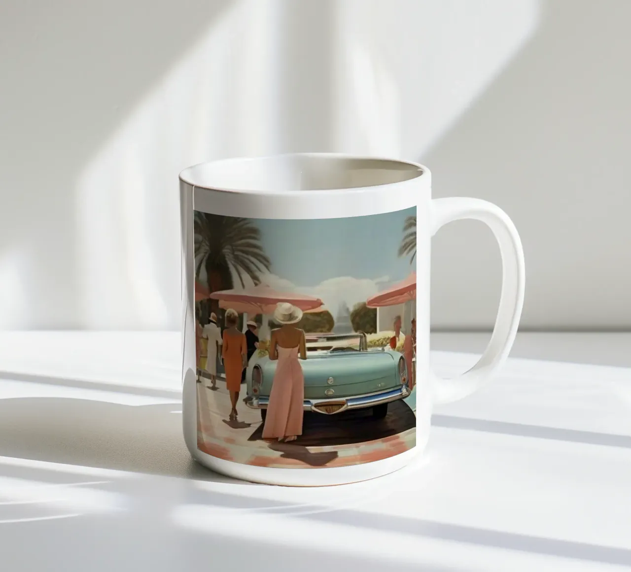 Auto d'epoca con signora tazza in ceramica da Longoria Studio