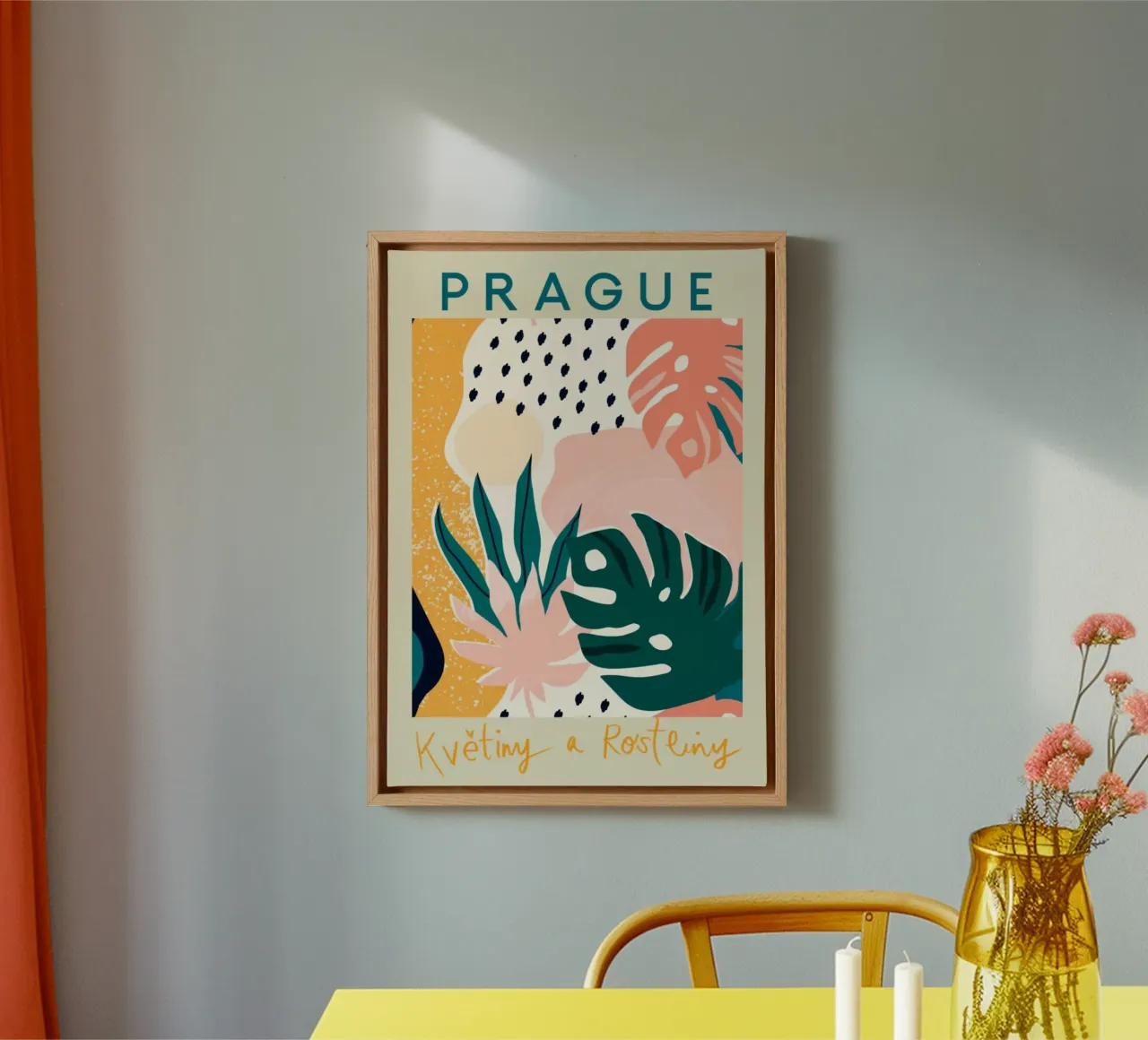 Praga floreale astratta - Botaniche moderne di metà secolo tela con Cornice a cassetta da homdeco