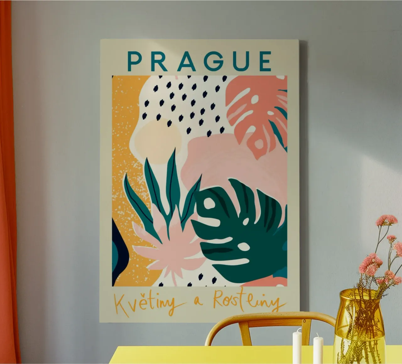 Praga floreale astratta - Botaniche moderne di metà secolo tela con Cornice a cassetta da homdeco