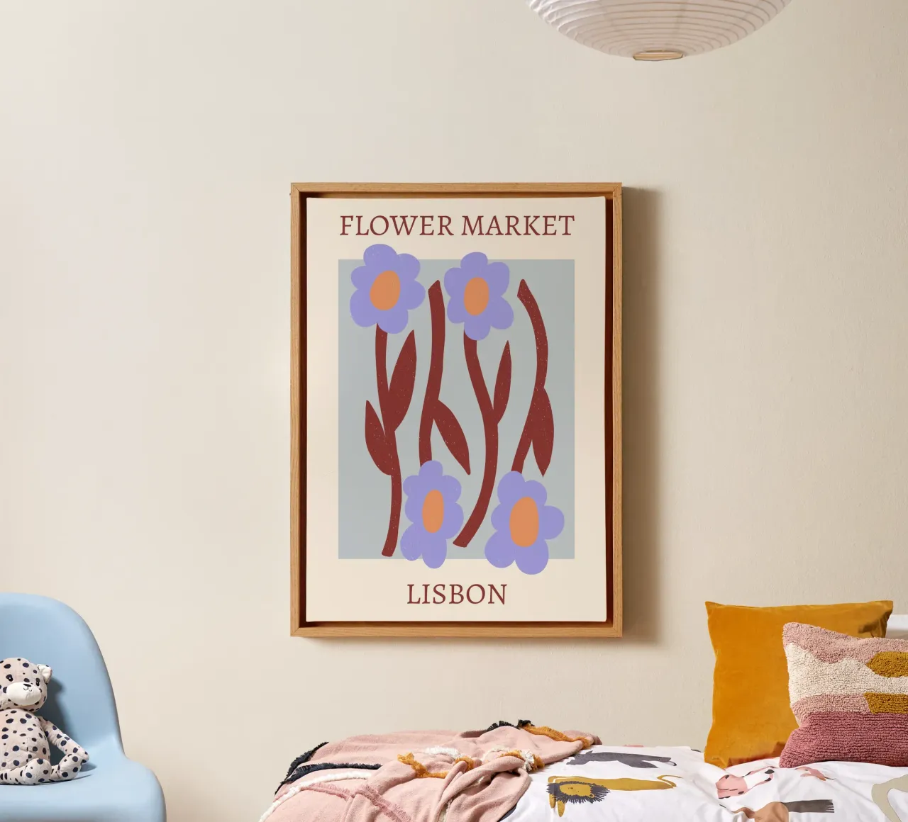 Bloemenmarkt Lissabon - Abstracte Botanische Print canvas met Baklijst van homdeco