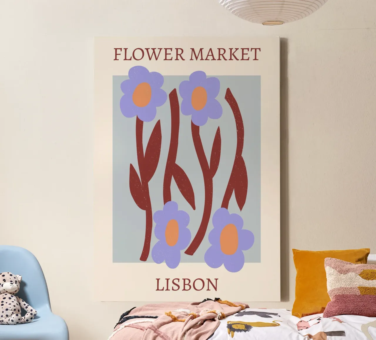 Bloemenmarkt Lissabon - Abstracte Botanische Print canvas met Baklijst van homdeco