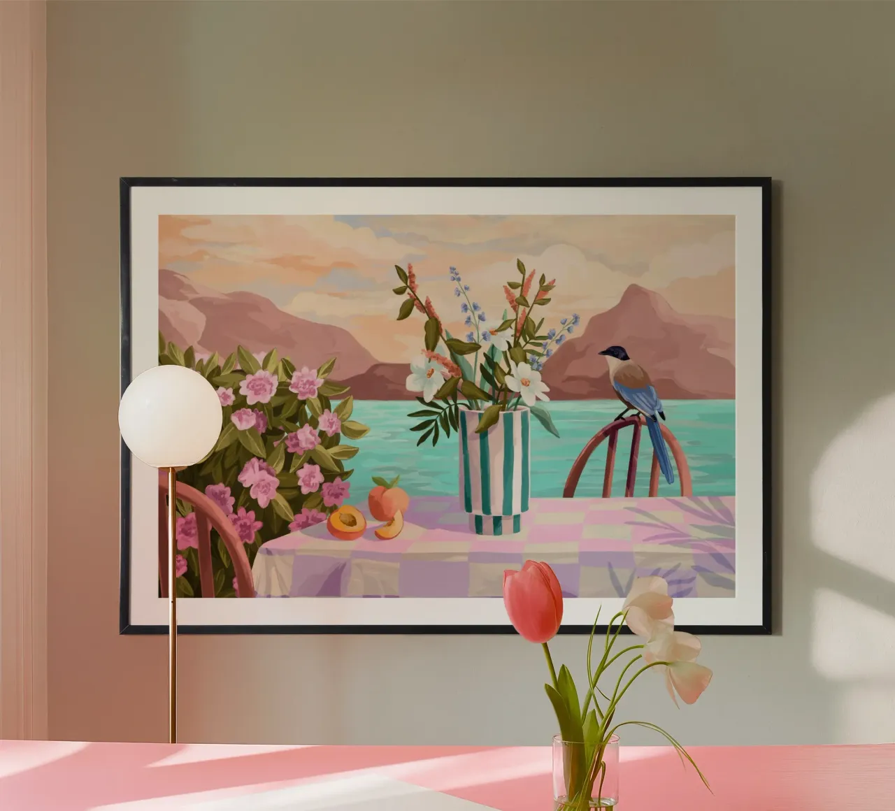 Peachy Evenings poster con telaio in legno da Goed Blauw