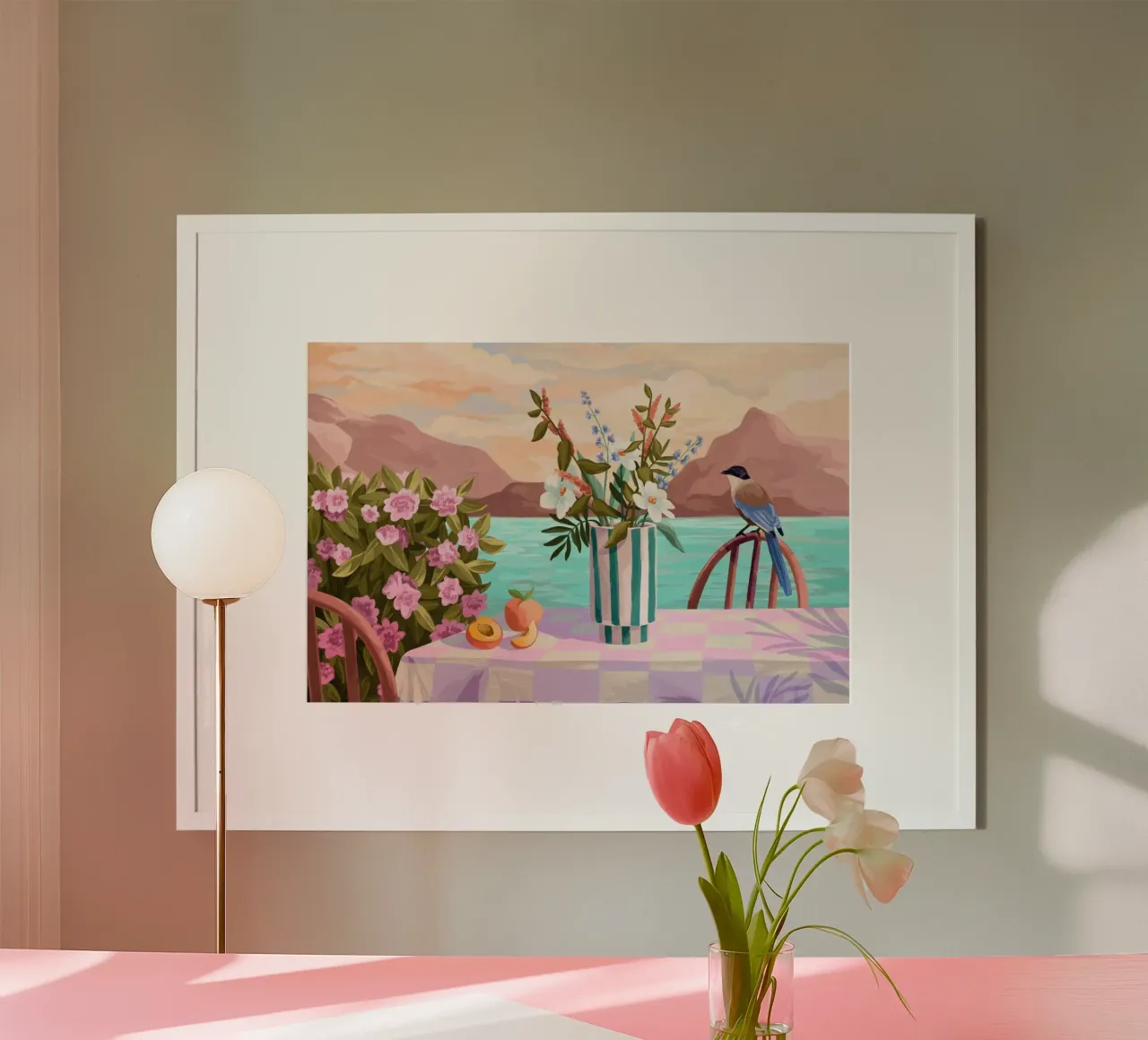 Peachy Evenings poster con telaio in legno da Goed Blauw