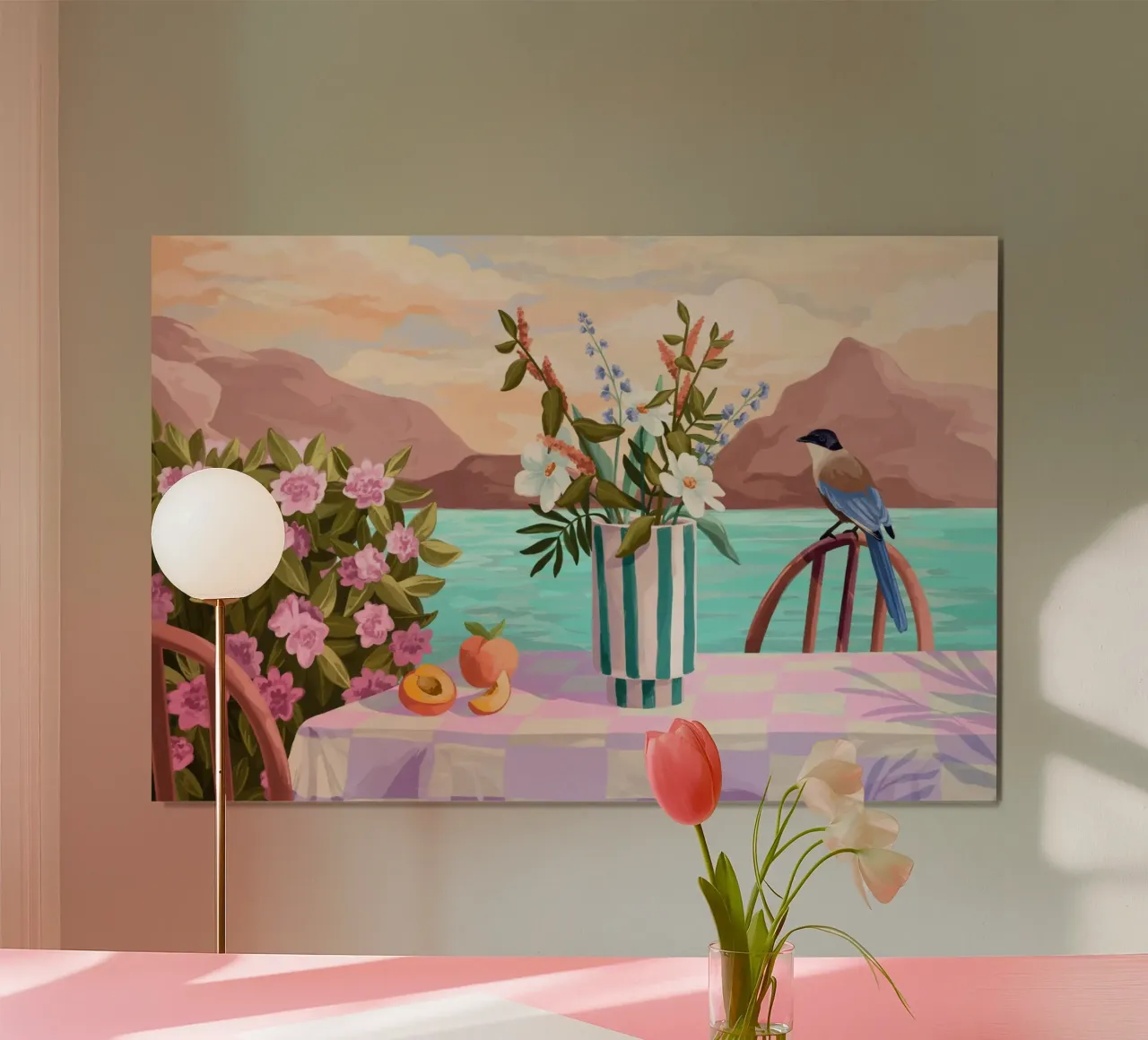 Peachy Evenings poster con telaio in legno da Goed Blauw