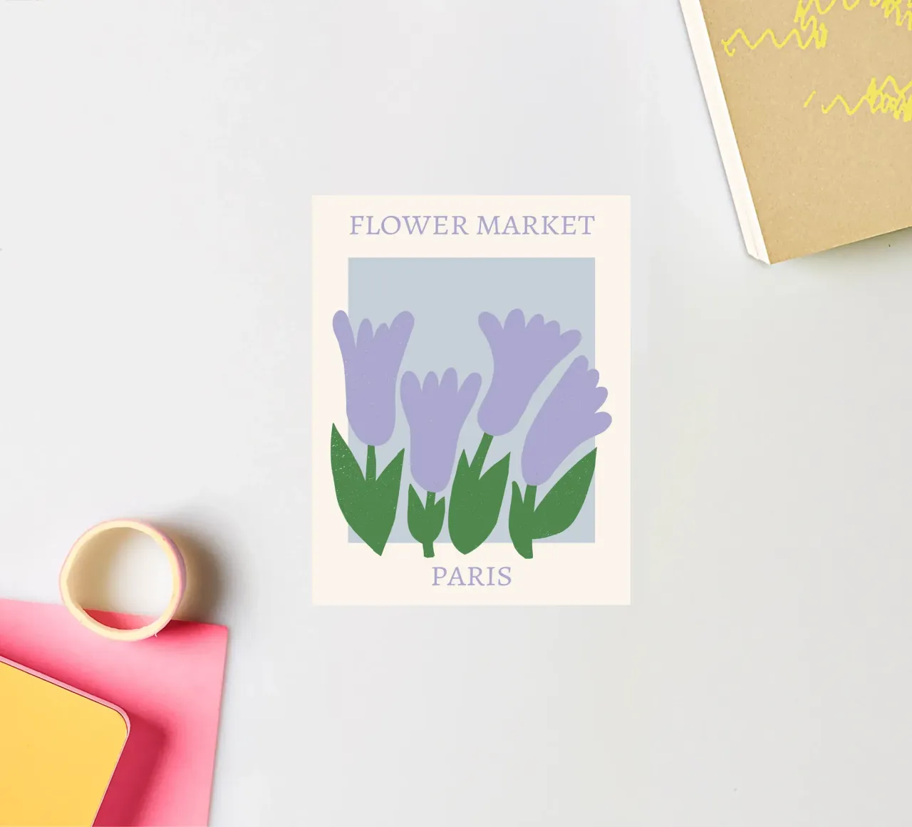 Bloemenmarkt Parijs - Lila Tulp Abstract Print sticker van homdeco