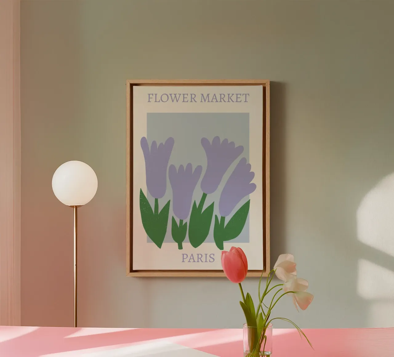 Marché aux fleurs de Paris - Lilac Tulip Abstract Print toile avec Caisse américaine de homdeco