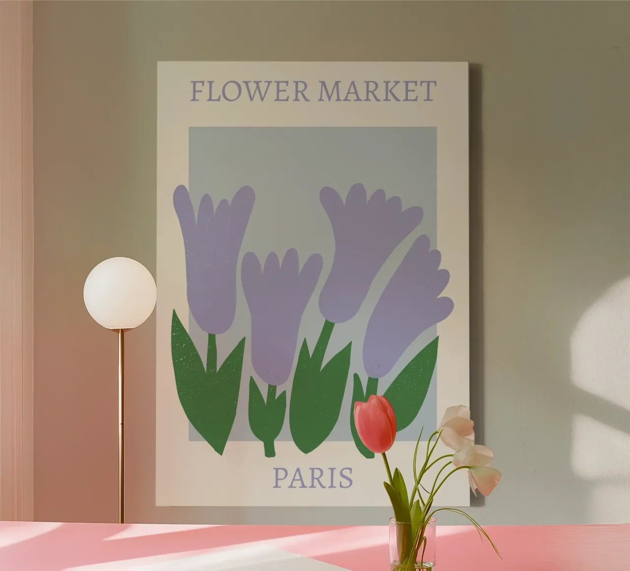 Marché aux fleurs de Paris - Lilac Tulip Abstract Print toile avec Caisse américaine de homdeco