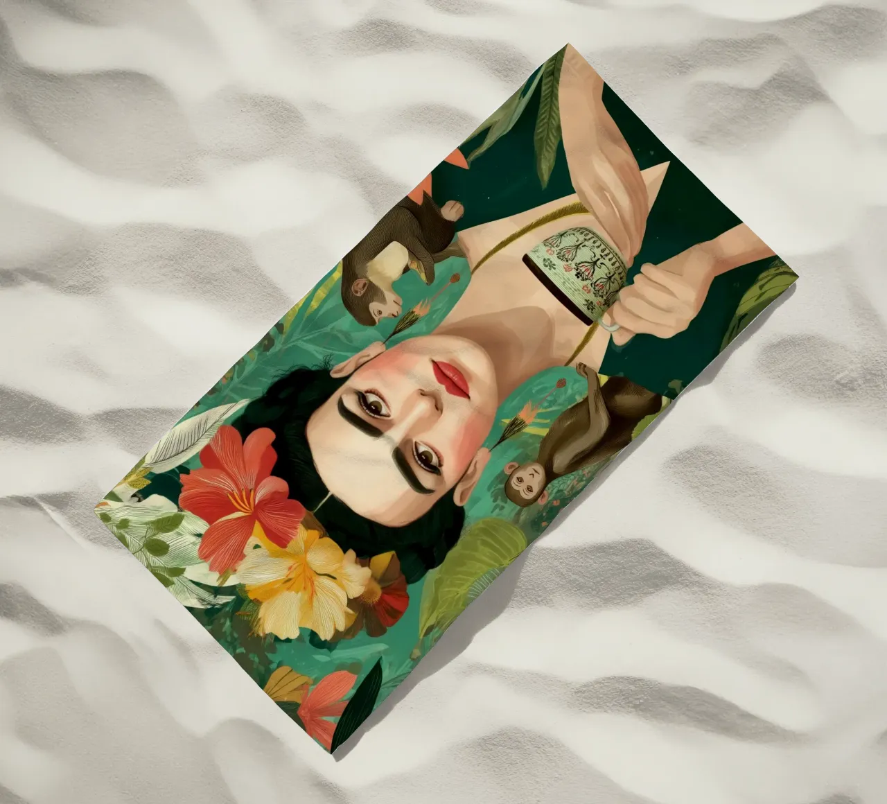 Frida – La Maestra del Bosque beach towel by Clara August