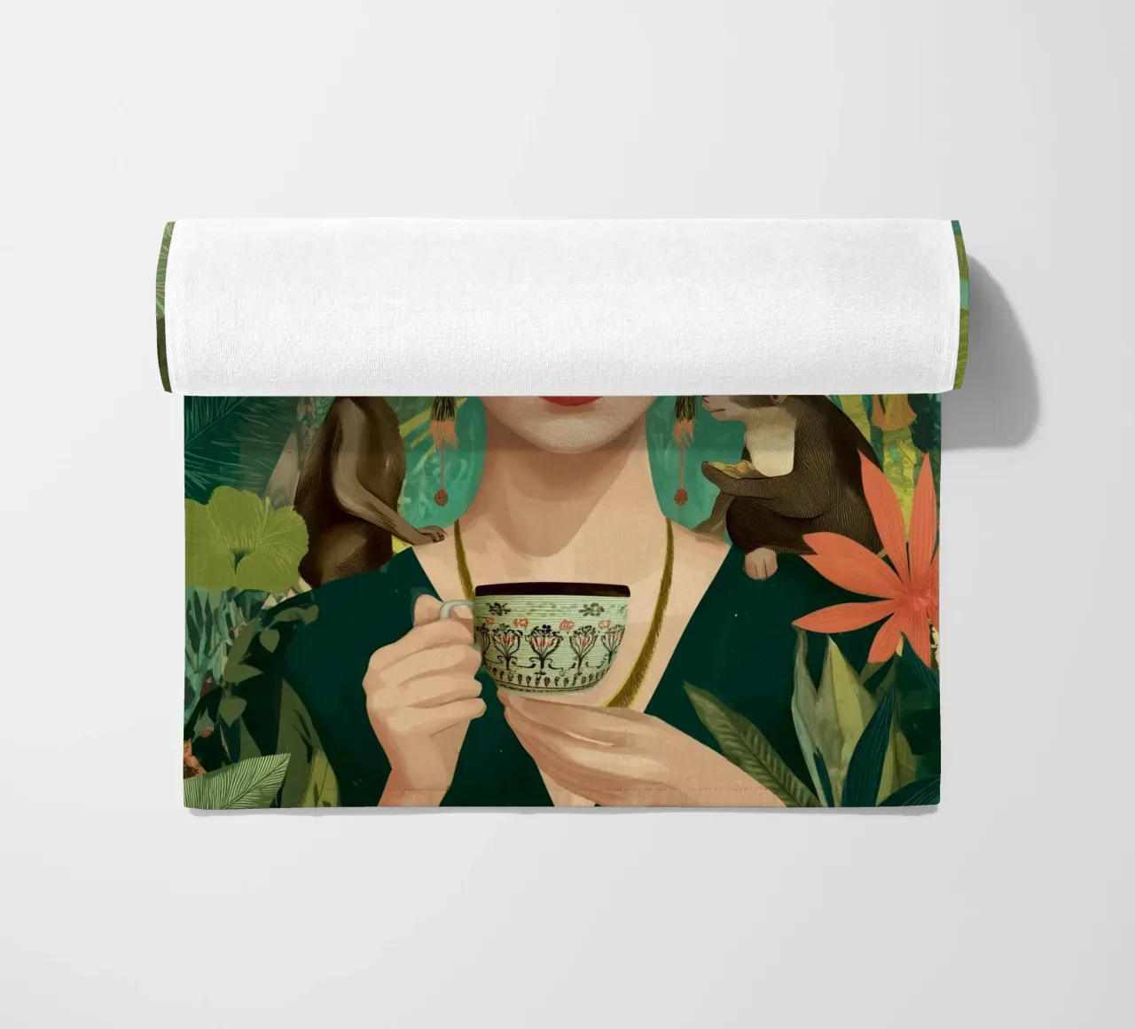 Frida – La Maestra del Bosque beach towel by Clara August