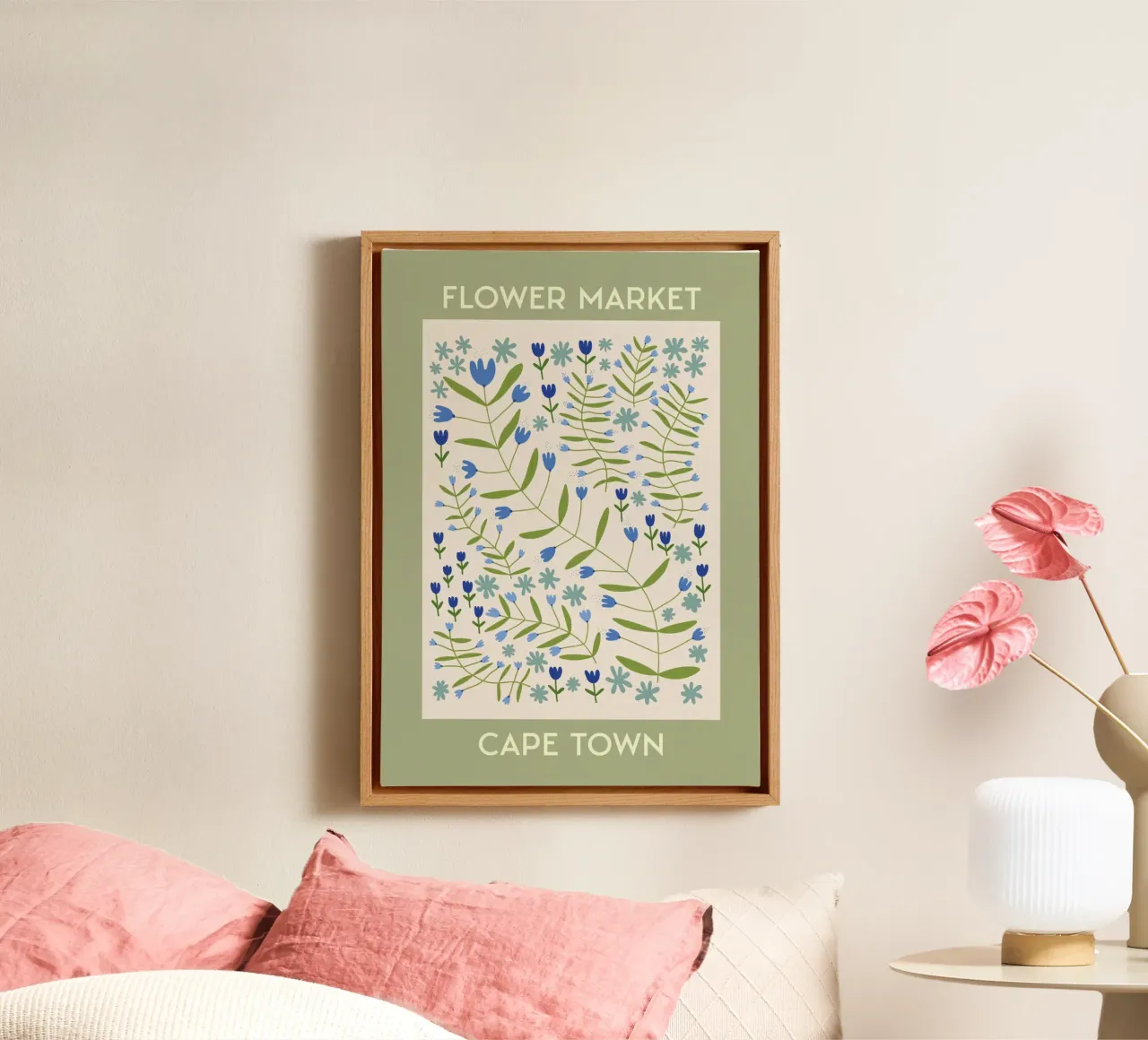 Mercado de flores de Ciudad del Cabo - Wildflower Botanical Art Print lienzo con Marco flotante de homdeco