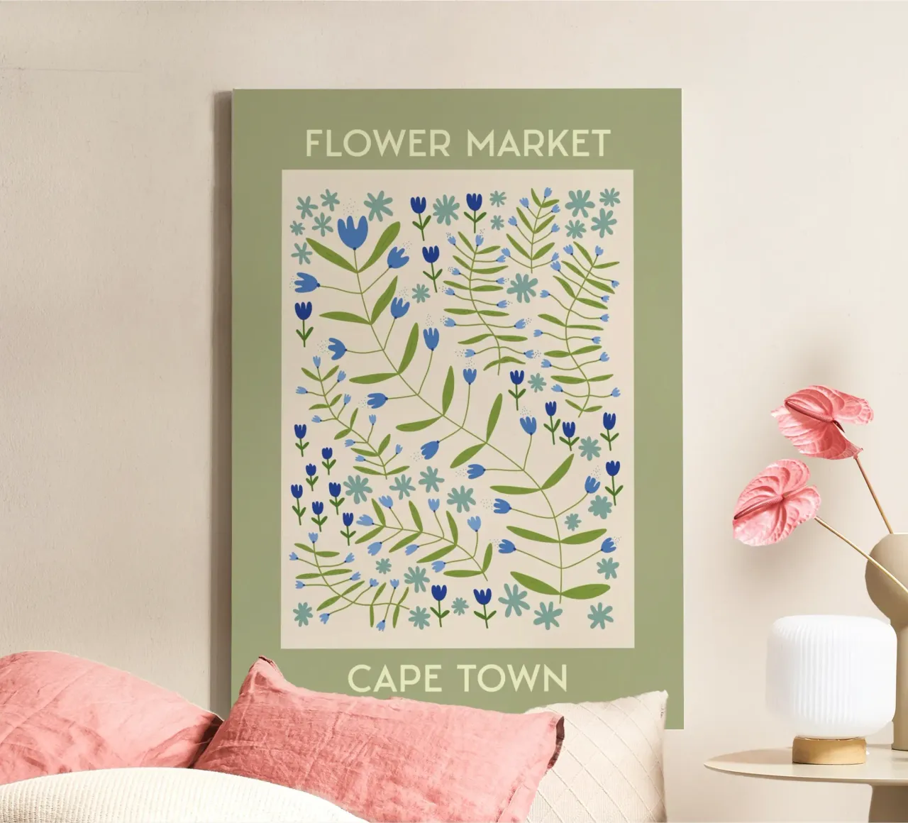 Mercado de flores de Ciudad del Cabo - Wildflower Botanical Art Print lienzo con Marco flotante de homdeco