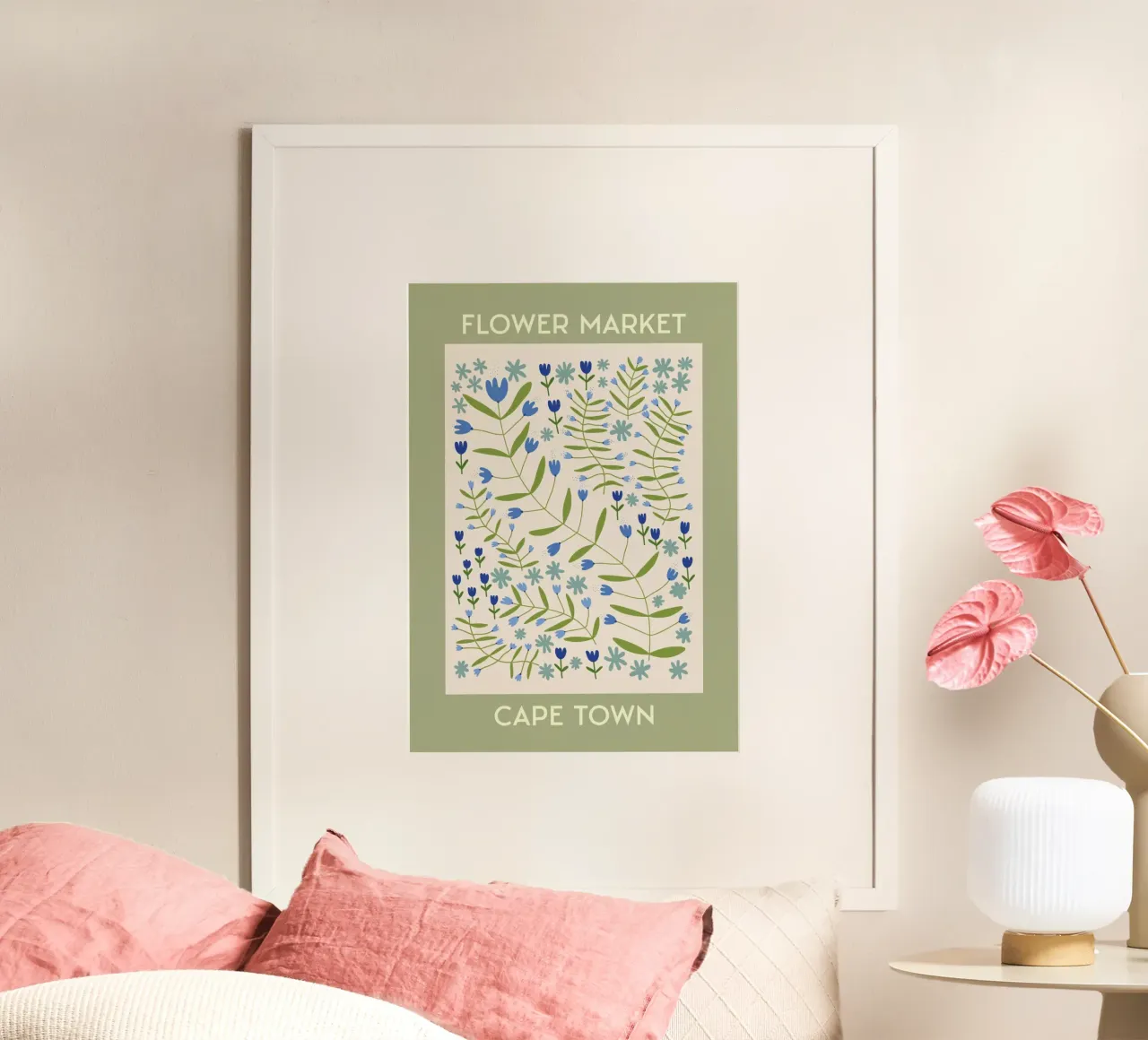 Mercado de flores de Ciudad del Cabo - Wildflower Botanical Art Print poster con marco de madera de homdeco