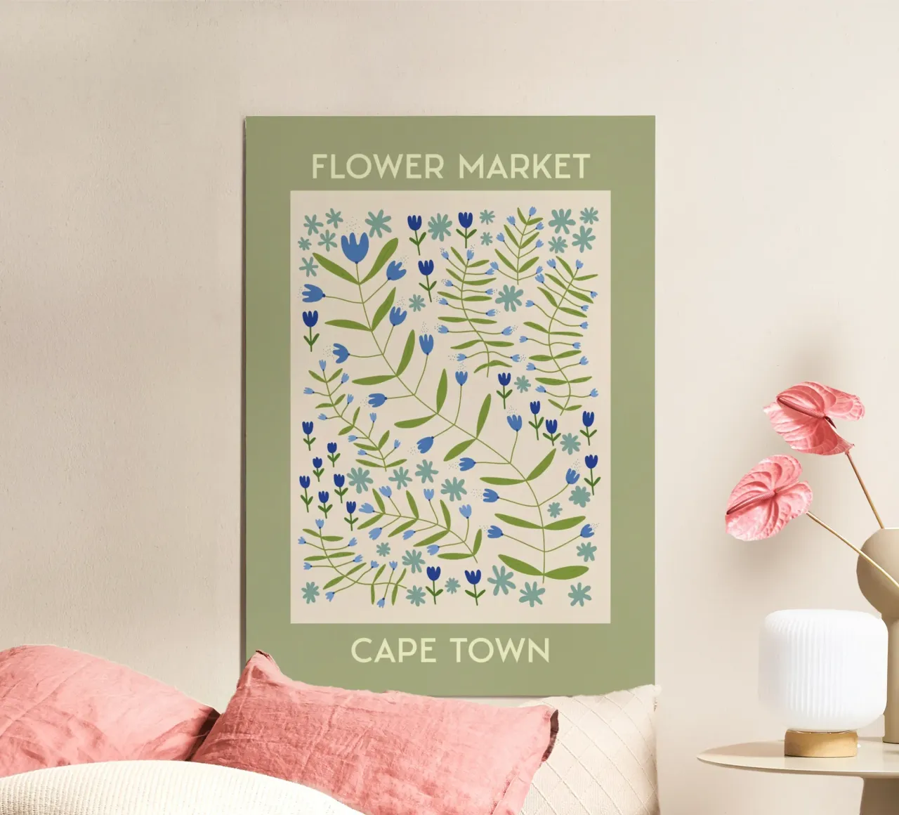 Mercado de flores de Ciudad del Cabo - Wildflower Botanical Art Print poster con marco de madera de homdeco