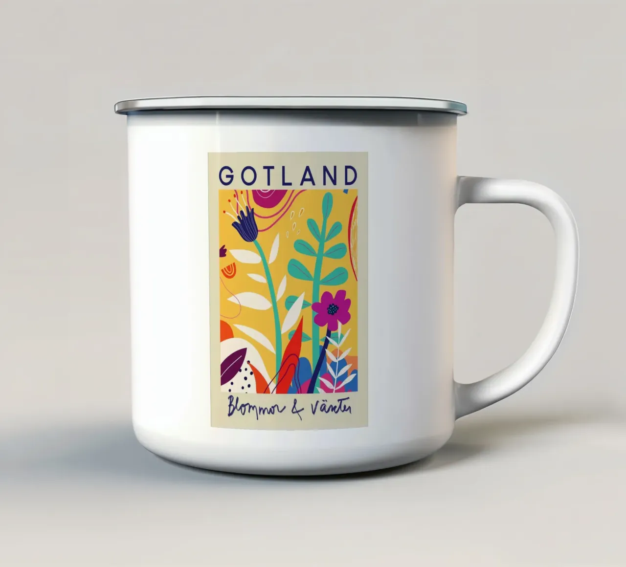 Gotland Botanical Abstract - Levendige Zweedse Flora Art Print emaille mok van homdeco