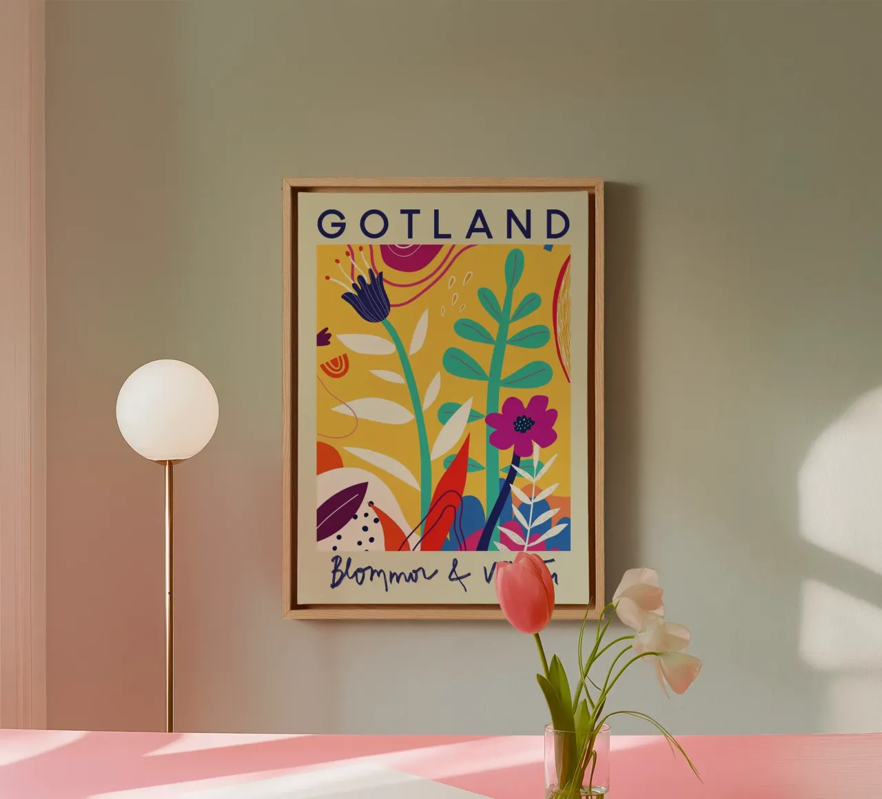 Gotland Botanical Abstract - Levendige Zweedse Flora Art Print canvas met Baklijst van homdeco