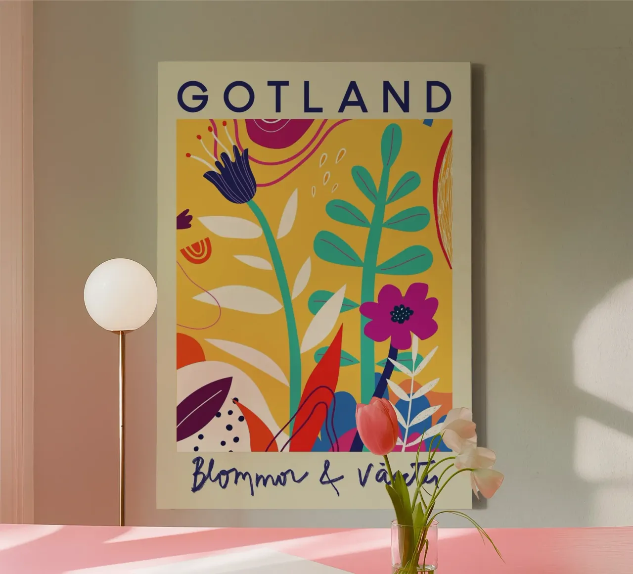 Gotland Botanical Abstract - Levendige Zweedse Flora Art Print canvas met Baklijst van homdeco