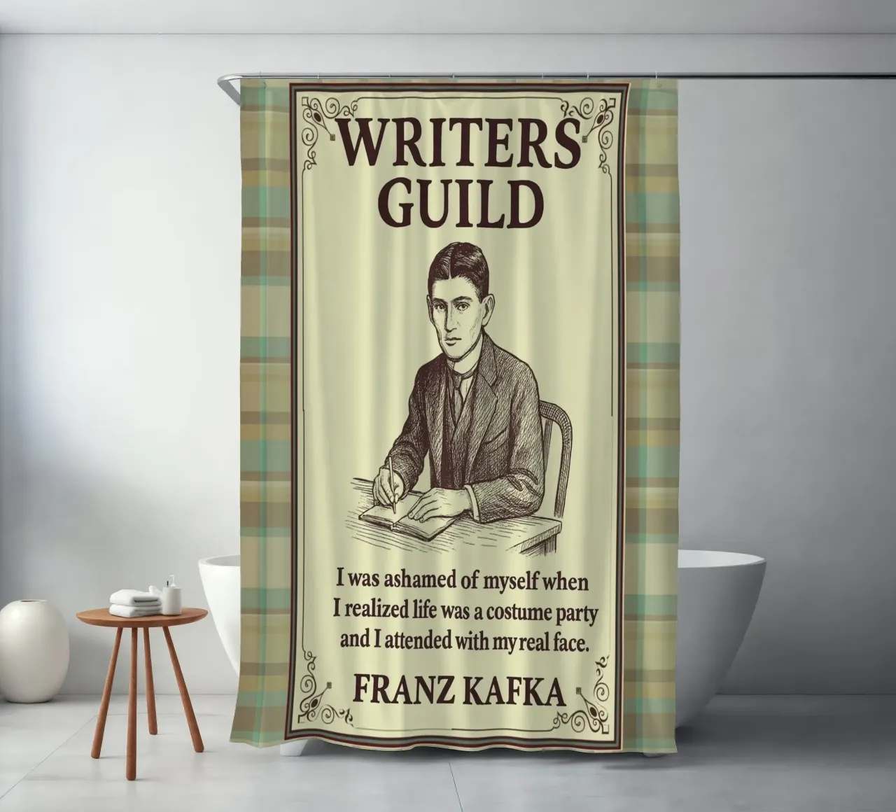 Writers Guild - Franz Kafka douchegordijn van Taika Tori Art