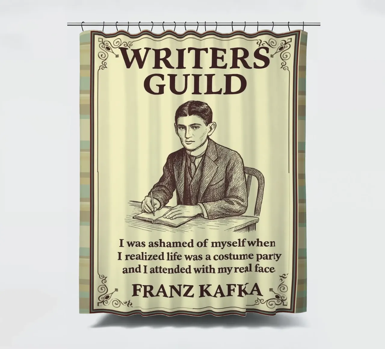 Writers Guild - Franz Kafka douchegordijn van Taika Tori Art