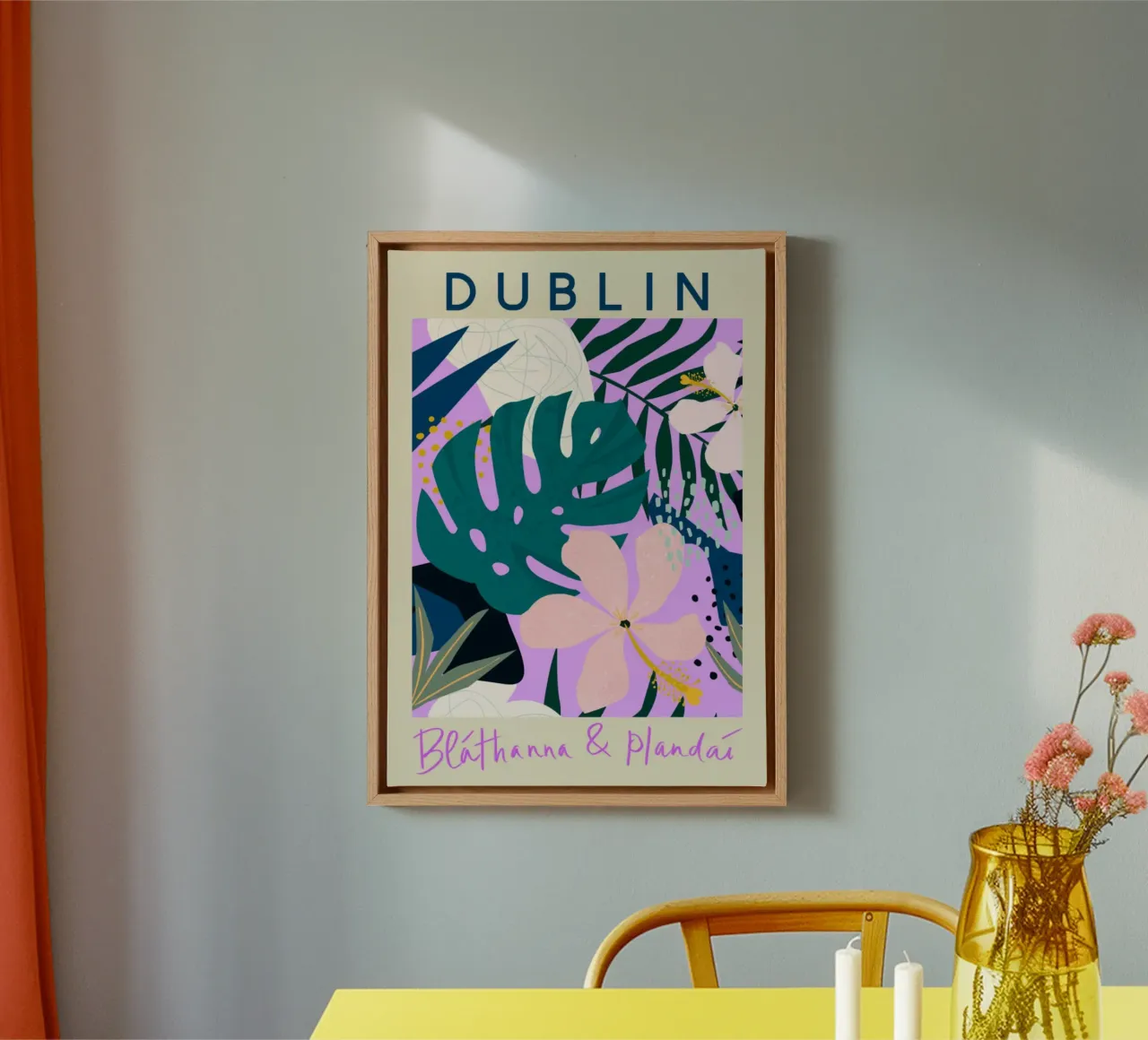Dublin Botanical Abstract - Levendige Ierse bloemenprint canvas met Baklijst van homdeco