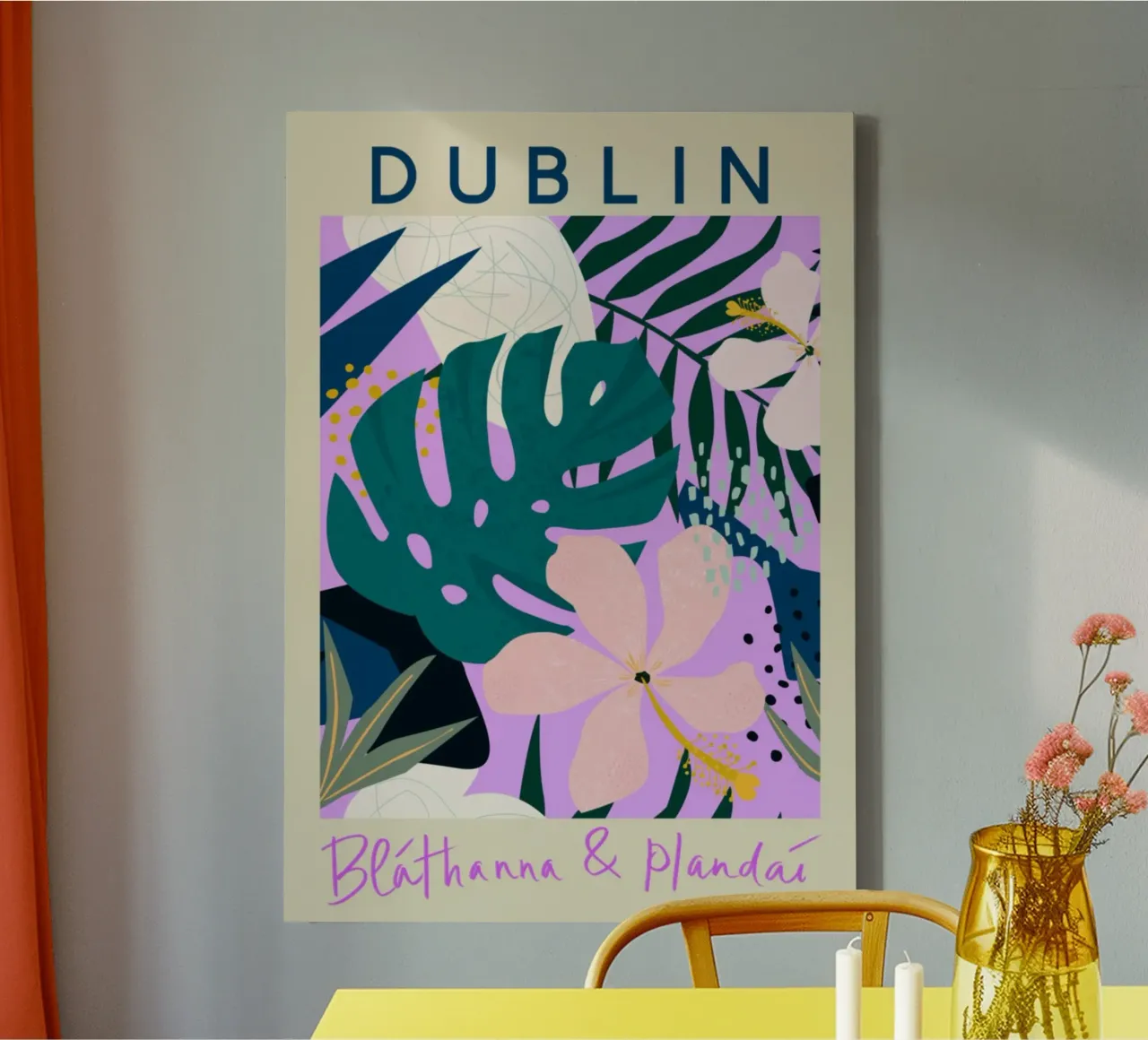 Dublin Botanical Abstract - Levendige Ierse bloemenprint canvas met Baklijst van homdeco