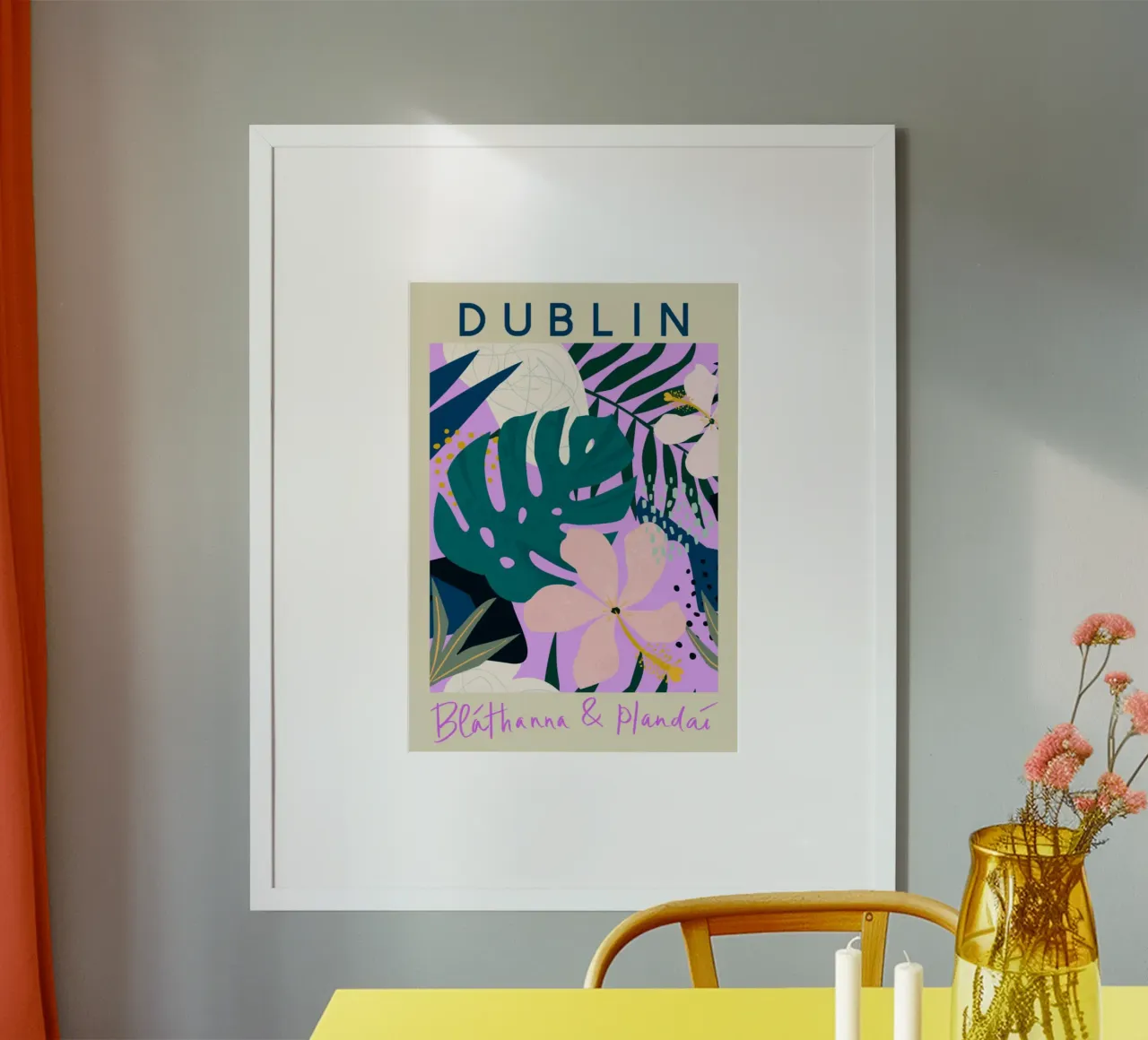 Dublin Botanical Abstract - Lebendiger irischer Blumendruck Poster mit Aluminium Rahmen von homdeco