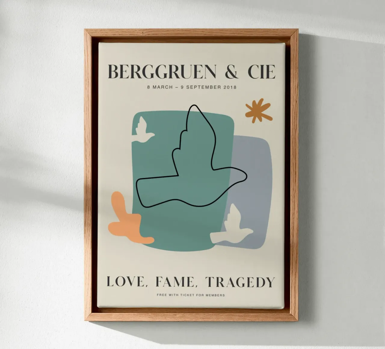 Berggruen "Liefde, roem, tragedie" Abstracte Vogels Poster canvas met Baklijst van homdeco