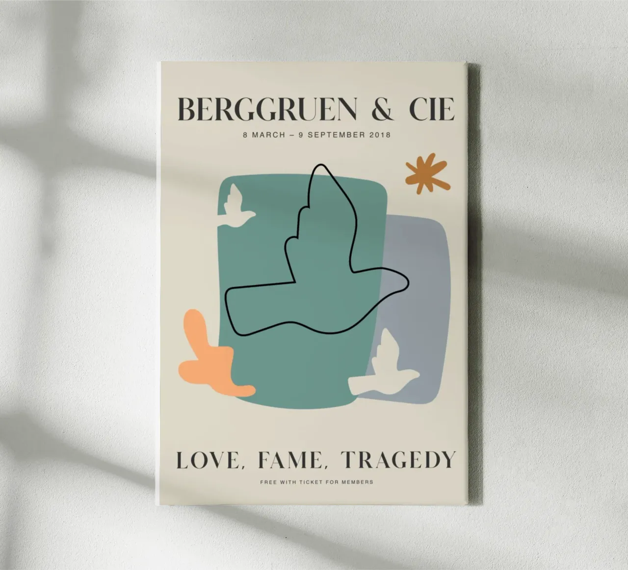 Berggruen "Liefde, roem, tragedie" Abstracte Vogels Poster canvas met Baklijst van homdeco