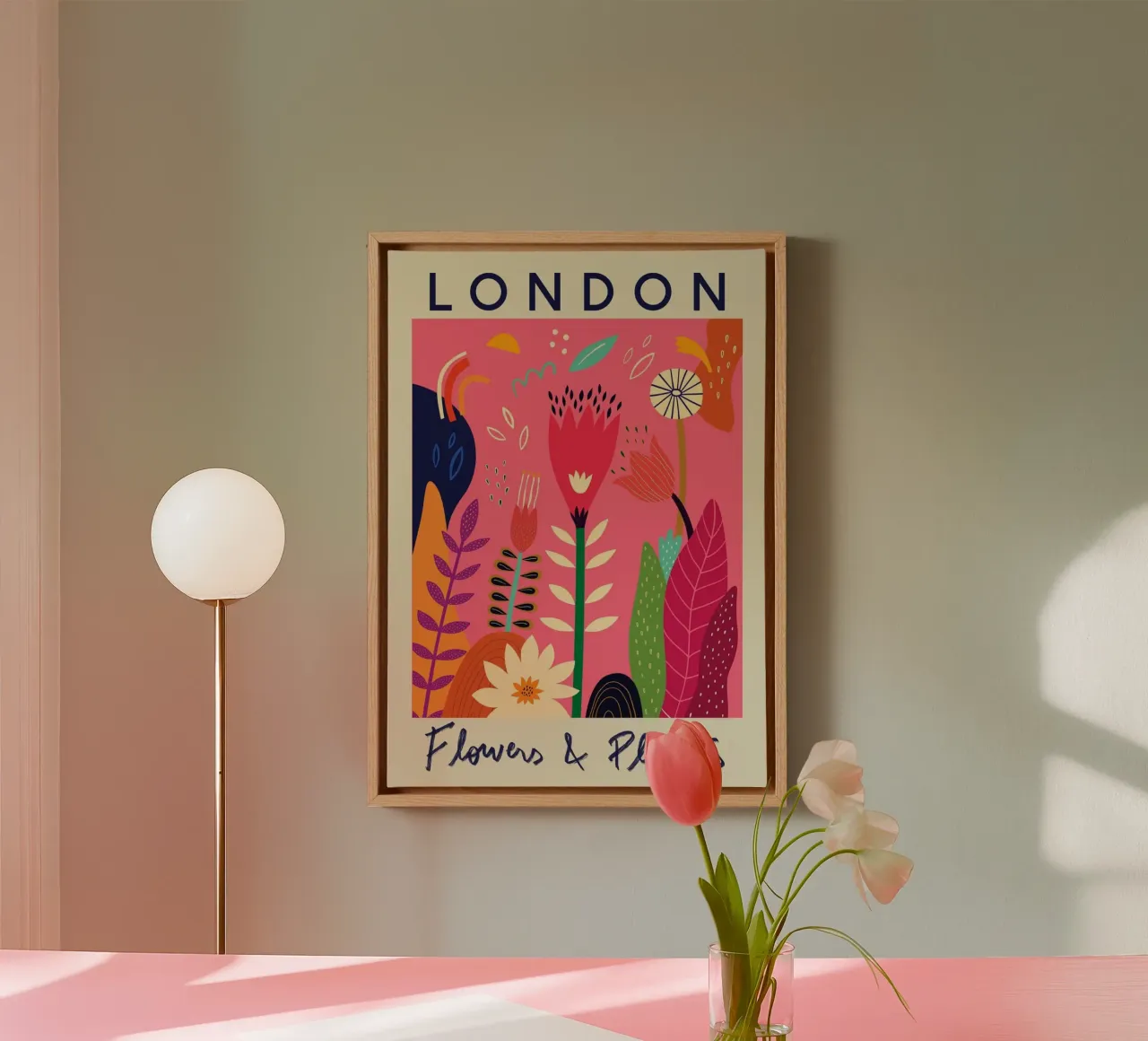 London Bloemen & Planten - Levendige Abstracte Tuin Kunstdruk canvas met Baklijst van homdeco