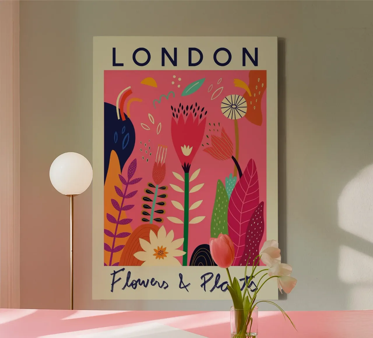 London Bloemen & Planten - Levendige Abstracte Tuin Kunstdruk canvas met Baklijst van homdeco