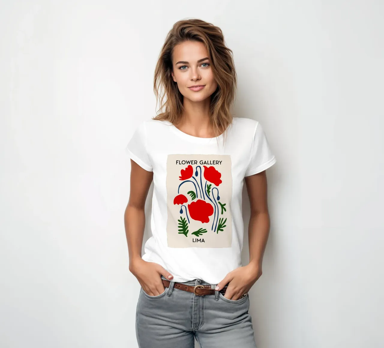 Lima Flower Gallery - Red Poppy Abstract Art Print women's fitted t-shirt by homdeco
