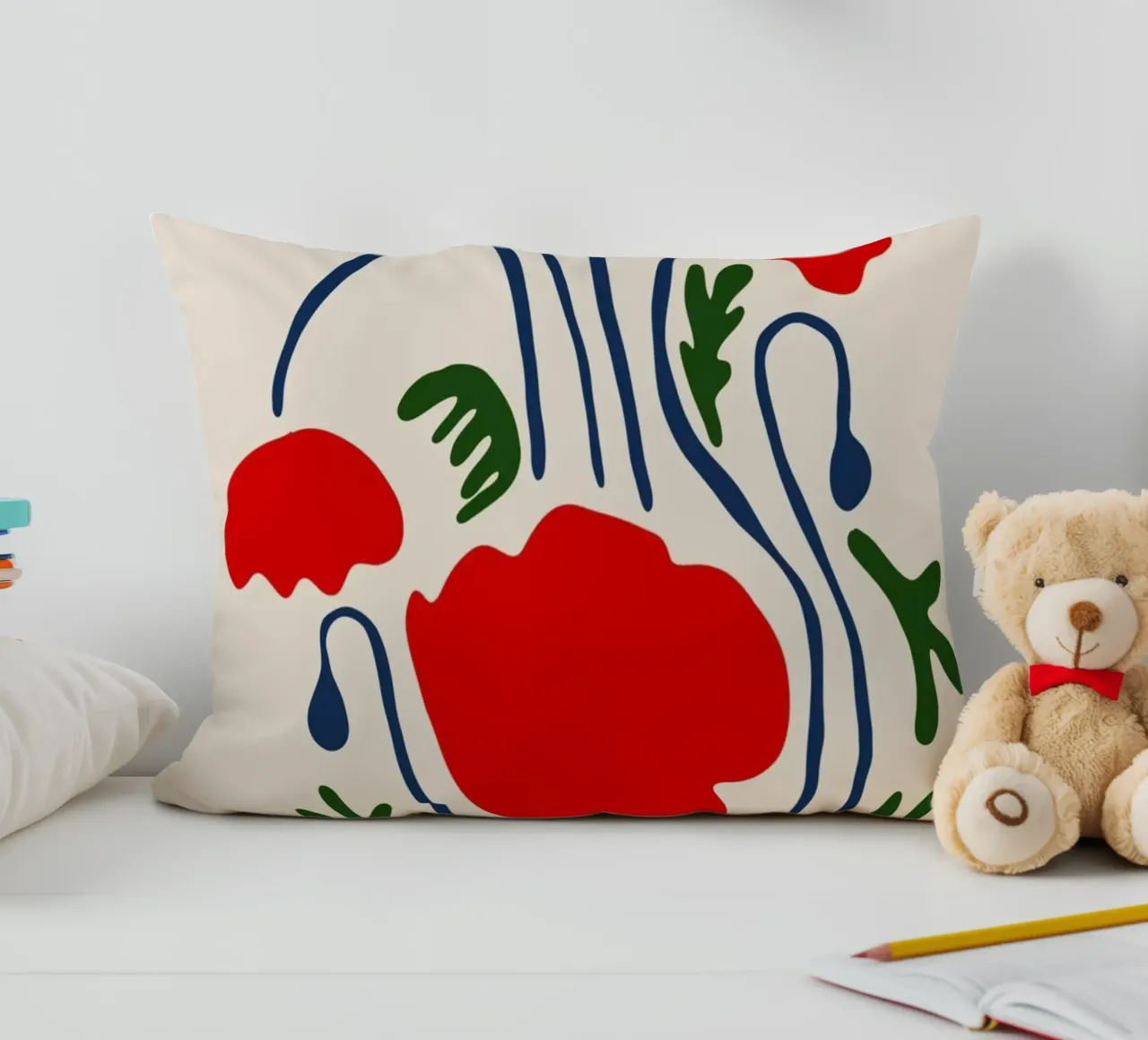 Lima Flower Gallery - Red Poppy Abstract Art Print decorative cushion by homdeco