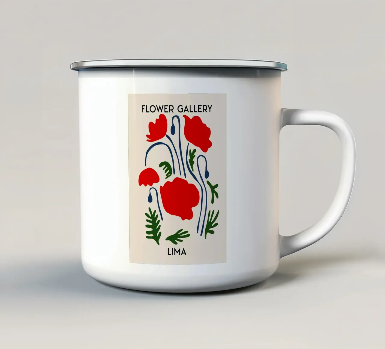 Lima Flower Gallery - Red Poppy Abstract Art Print enamel mug by homdeco
