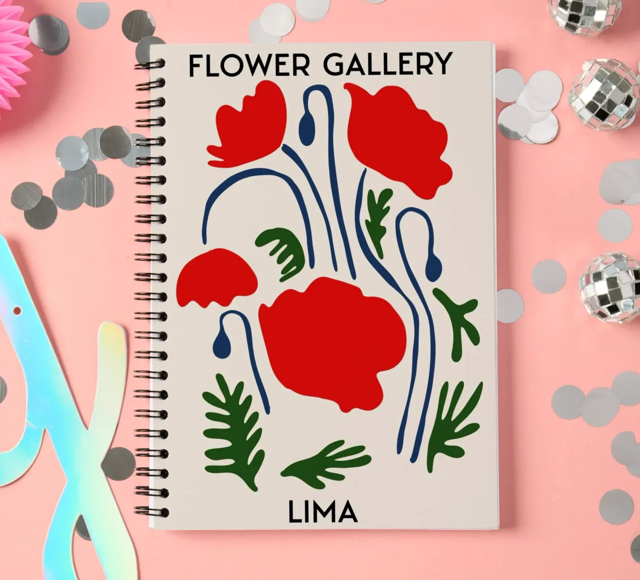 Lima Flower Gallery - Red Poppy Abstract Art Print spiral notebook by homdeco