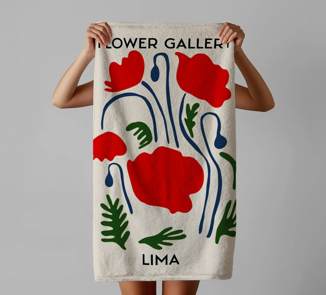 Lima Flower Gallery - Rode Klaproos Abstracte Kunstdruk badhanddoek van homdeco