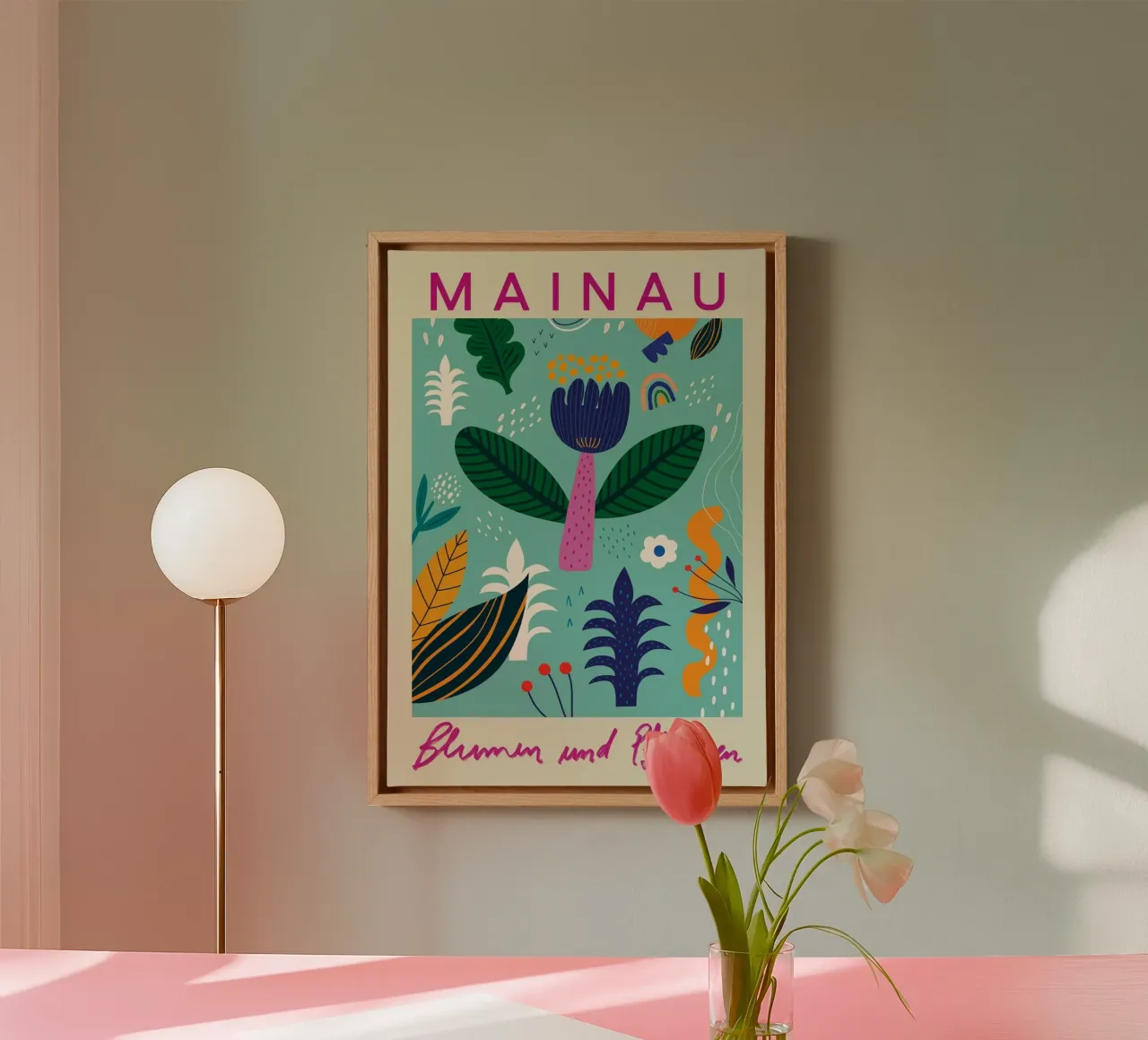 Mainau Bloemen en Planten - Abstracte Eiland Tuin Print canvas met Baklijst van homdeco