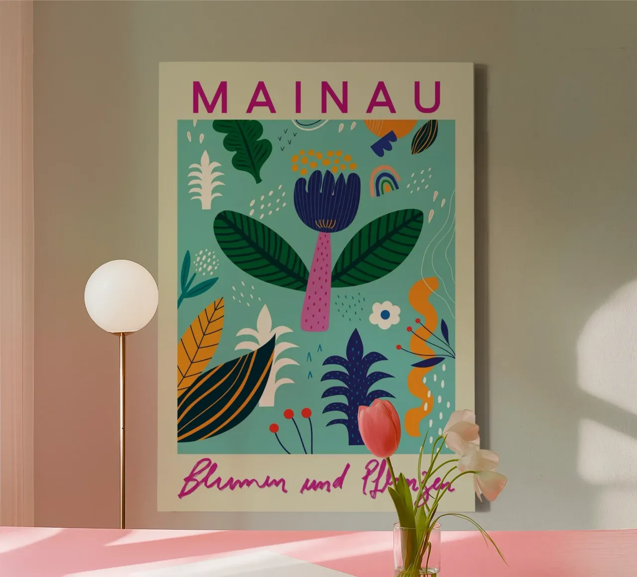 Mainau Bloemen en Planten - Abstracte Eiland Tuin Print canvas met Baklijst van homdeco