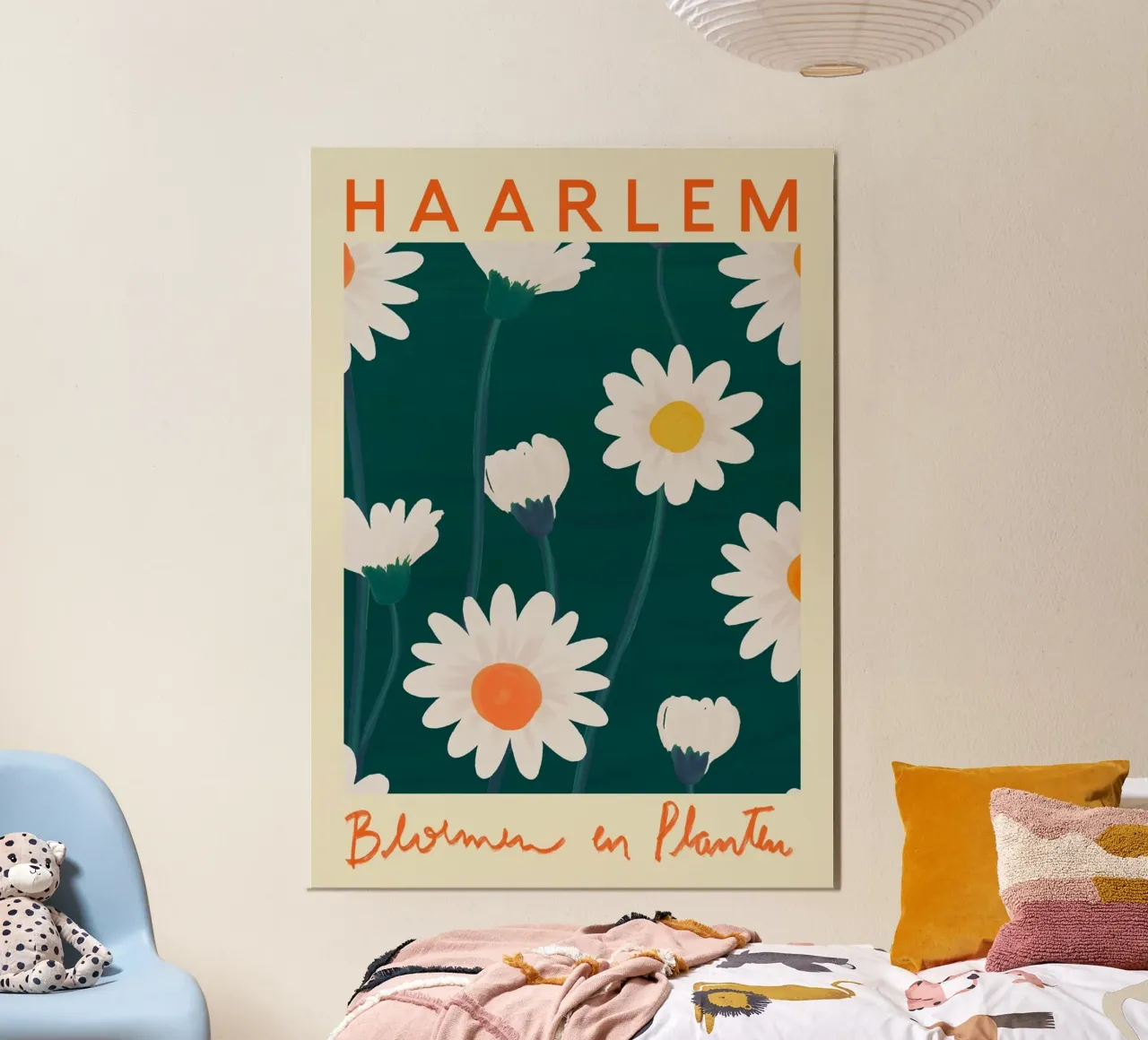 Fiori e piante di Haarlem - Stampa su campo di margherite olandesi poster con telaio in alluminio da homdeco