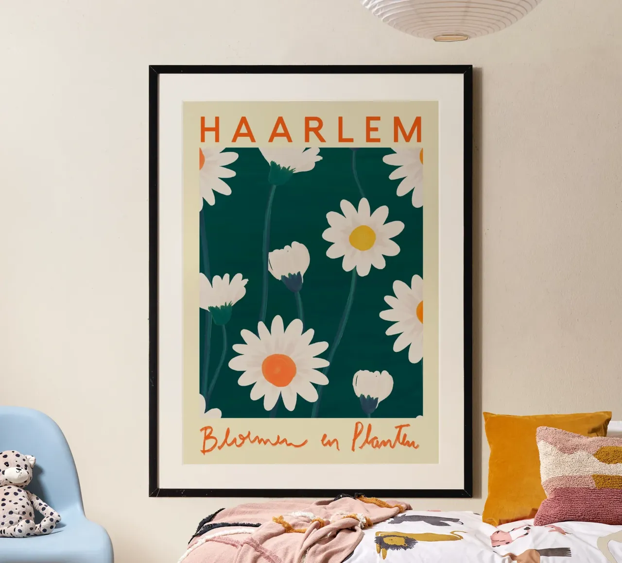 Fiori e piante di Haarlem - Stampa su campo di margherite olandesi poster con telaio in alluminio da homdeco