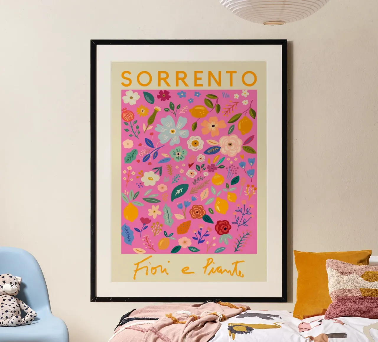 Sorrento Fiori e Piante - Vibrant Italian Floral Print poster con telaio in plastica da homdeco