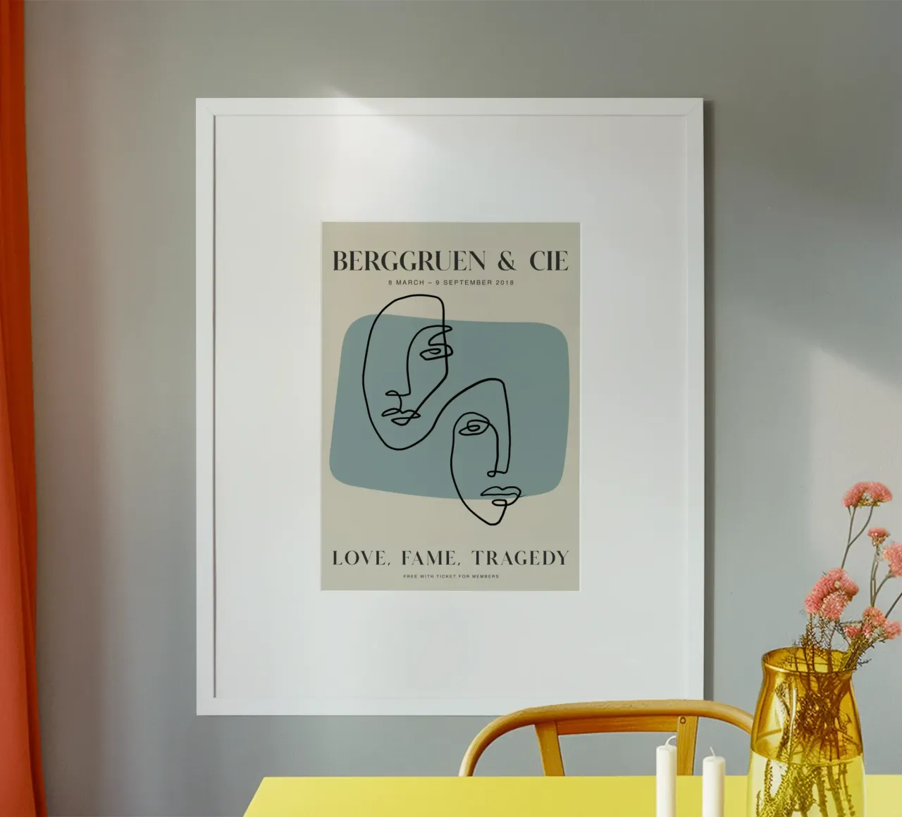 Berggruen "Amore, fama, tragedia" Linea d'arte astratta di volti poster con telaio in alluminio da homdeco
