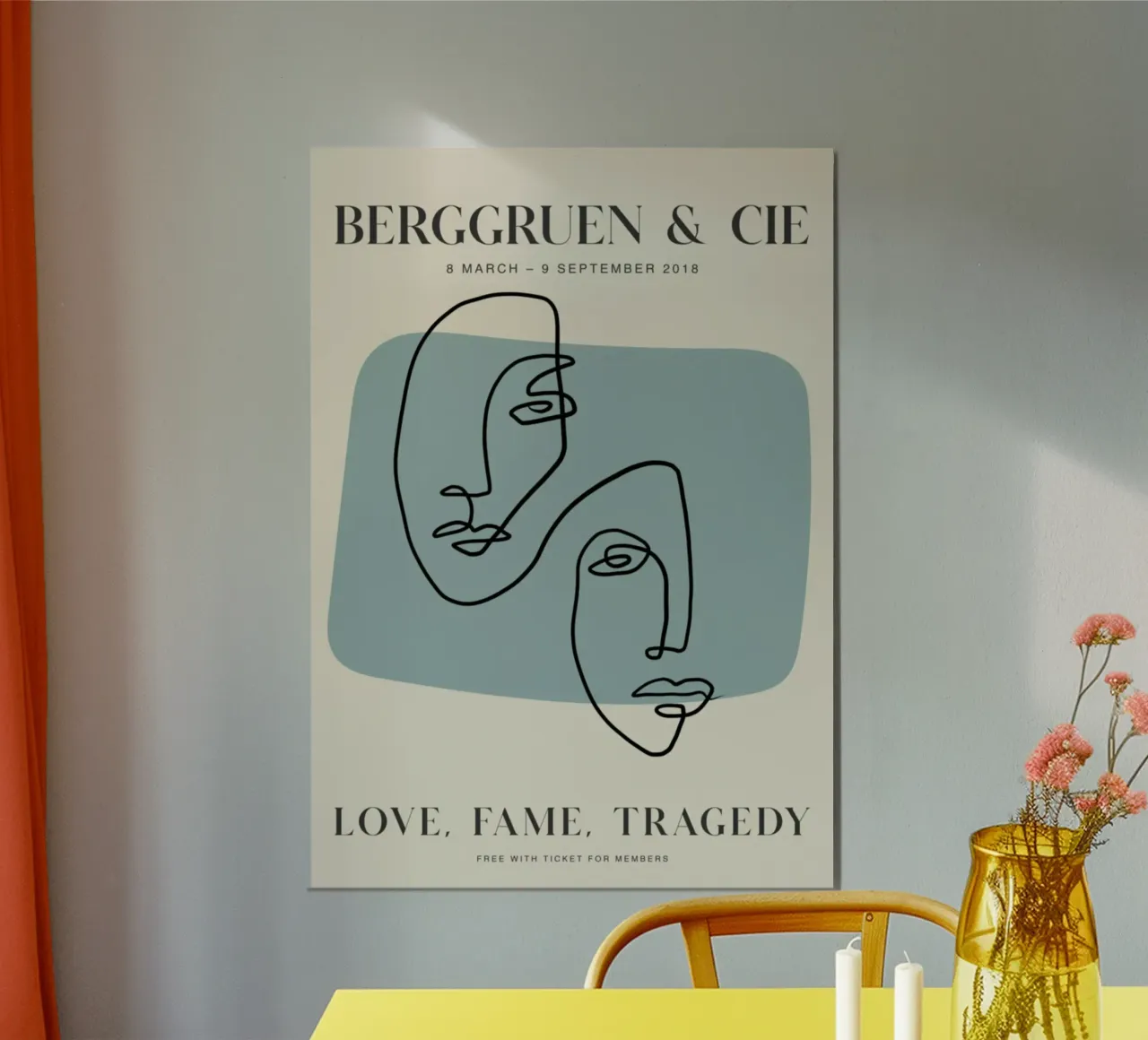 Berggruen "Amore, fama, tragedia" Linea d'arte astratta di volti poster con telaio in alluminio da homdeco