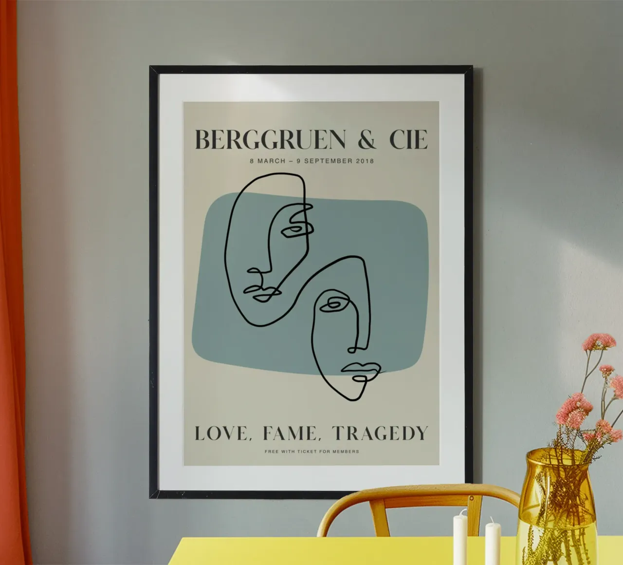 Berggruen "Amore, fama, tragedia" Linea d'arte astratta di volti poster con telaio in alluminio da homdeco