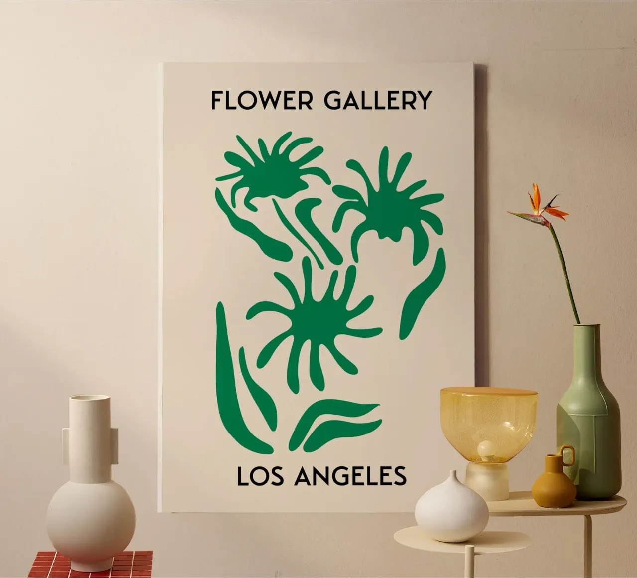 Los Angeles Flower Gallery - Abstracte groene palm kunstdruk canvas met Baklijst van homdeco