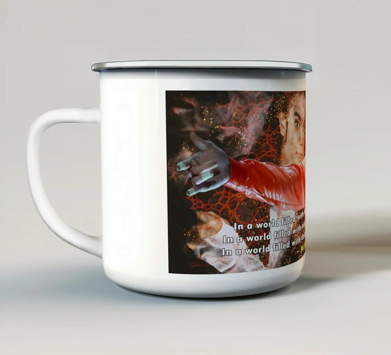 Michael Jackson In un mondo tazza in smalto da Abasa Inaraya
