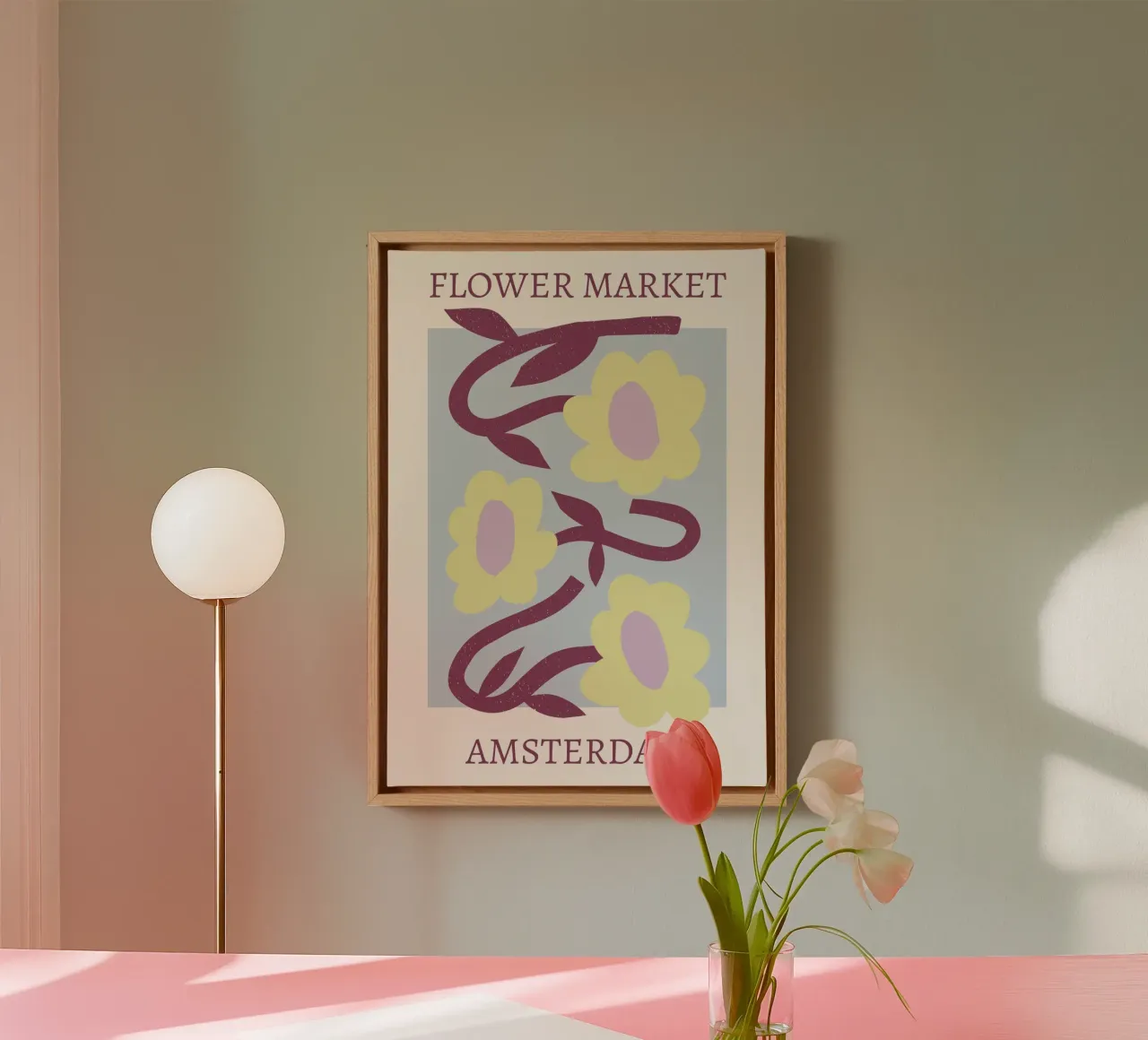 Bloemenmarkt Amsterdam - Abstract Tulip Art Print canvas met Baklijst van homdeco