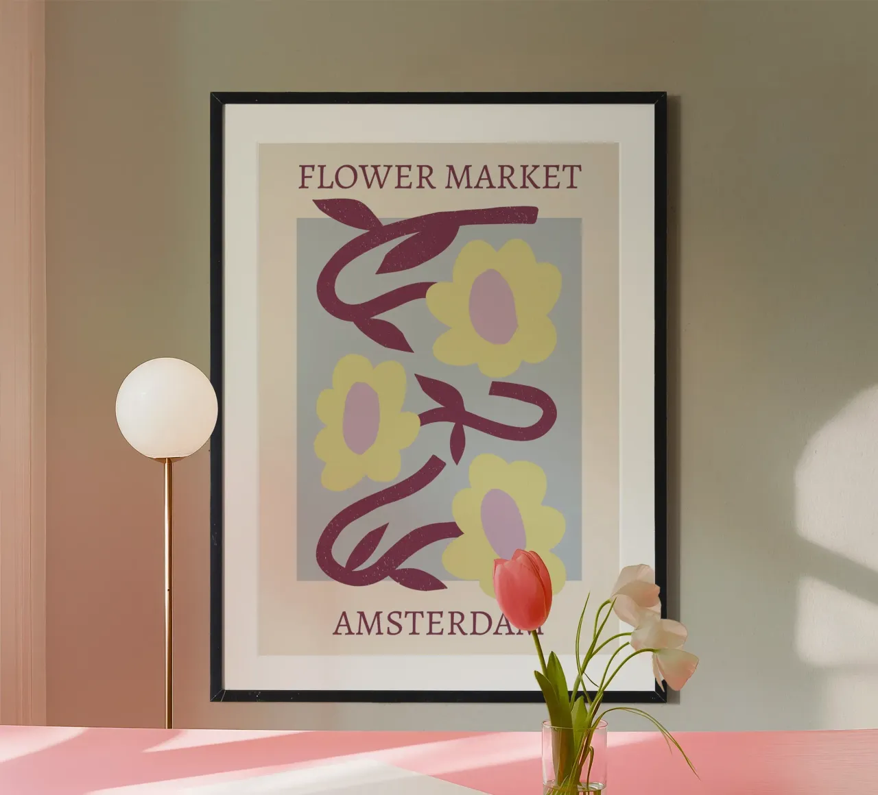 Mercado de las flores de Ámsterdam - Impresión artística de un tulipán abstracto poster con marco de aluminio de homdeco