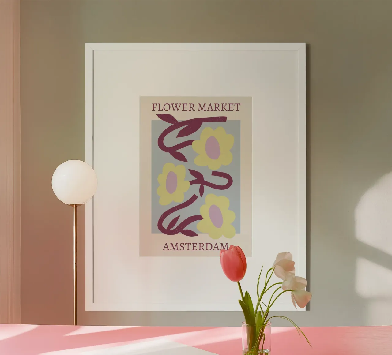 Mercado de las flores de Ámsterdam - Impresión artística de un tulipán abstracto poster con marco de aluminio de homdeco
