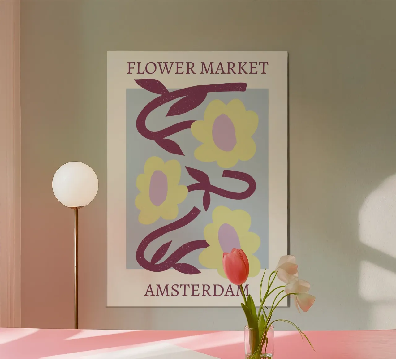 Mercado de las flores de Ámsterdam - Impresión artística de un tulipán abstracto poster con marco de aluminio de homdeco