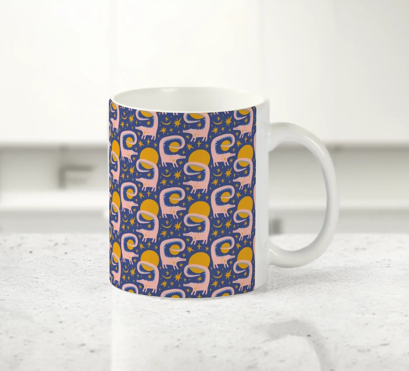 Pink Crocodile Pattern ceramic mug by treechild